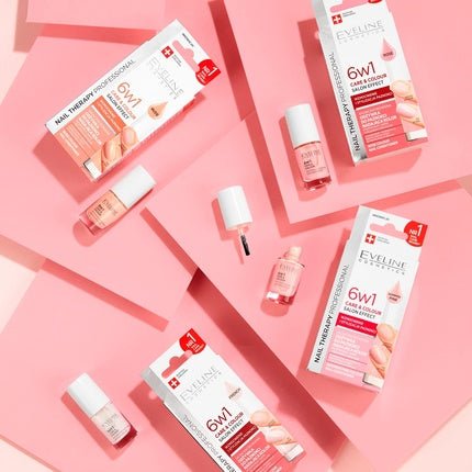 EVELINE Nail Therapy KRISTALLKLAR 6in1 Shimmer Pink - Maison des fragrances