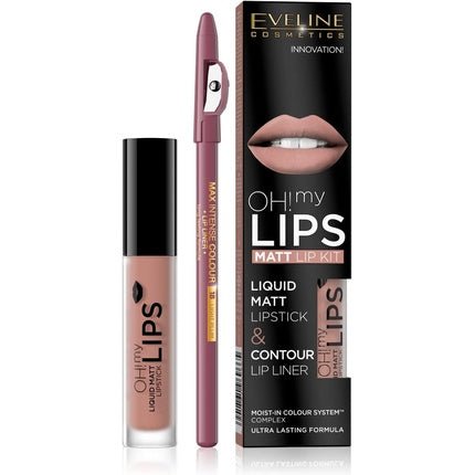 Eveline Oh My Lips Liquid Matte Lipstick & Contour Lip Liner 4.5ml In 08 Lovely Rose - Maison des fragrances