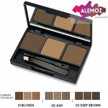 Eyebrow Styling Kit 02 Ash Golden Rose Powder Tweezers & Brush New 03 Deep Brown - Maison des fragrances