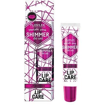 FLOSLEK Lip Shimmer Gloss Metallic Pink 10g Full and Shiny Effect Contains 7 Natural Oils Argan Oil Avocado and Rosemary Moisturizing Glitter Diamond Lipstick with 3D Effect Glamor Style - Maison des fragrances
