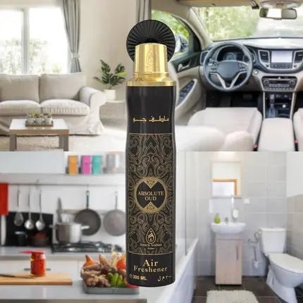 French Arabian Perfumes Absolute Oud Air Freshener by French Arabian Perfume 300ml Authentic Arabic Fragrance with Saffron Oud Patchouli Musk Long-Lasting Ozone-Friendly CFC Free Made in UAE - Maison des fragrances