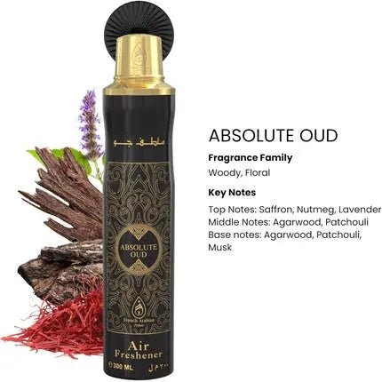 French Arabian Perfumes Absolute Oud Air Freshener by French Arabian Perfume 300ml Authentic Arabic Fragrance with Saffron Oud Patchouli Musk Long-Lasting Ozone-Friendly CFC Free Made in UAE - Maison des fragrances