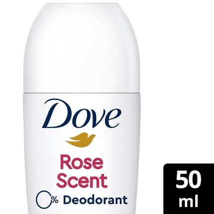 Dove Rose Scent Roll-On 0% Aluminum Salts with 1/4 Moisturizing Cream and 48 Hour Protection Déodorant 50 ml