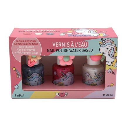 Girl Power Water - Based Nail Polish Set White Glitter Pink Glitter Blue Glitter Ring Children Manicure Pedicure 9ml TAKE CARE - Pack of 3 - Maison des fragrances