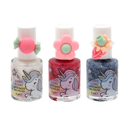 Girl Power Water - Based Nail Polish Set White Glitter Pink Glitter Blue Glitter Ring Children Manicure Pedicure 9ml TAKE CARE - Pack of 3 - Maison des fragrances