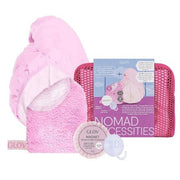 GLOV Travel Set for Women 4 in 1 Skincare and Haircare Makeup Remover Towels Microfiber + Hair Turban Hair Towel + Magnet Cleanser Soap + Hook + Cosmetic Bag Travel Gift Set - Maison des fragrances