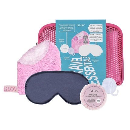 GLOV Travel Set for Women 4 in 1 Skincare Makeup Remover Towels Microfiber + Satin Sleep Mask + Magnet Cleanser Soap + Hook + Toiletry Bag Gift Set for Travel - Maison des fragrances