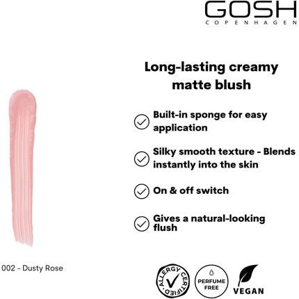 GOSH Cream BLUSH - UP Matte Blush Stick for Defined Facial Features and Smooth Blending Liquid Blush with Built - in Sponge On - the - Go Perfume Free Allergy - Certified Vegan 002 Dusty Rose - Maison des fragrances