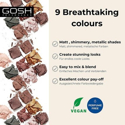 GOSH Eyedentity Eyeshadow Palette 003 BE HAPPY with 9 Perfectly Coordinated Matte and Metallic Shades - Vegan and Perfume - Free - Maison des fragrances