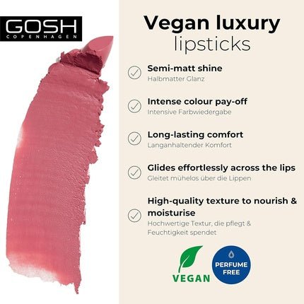 GOSH Luxury Rose Lipstick with Light Sheen Intense Nude Shades 002 Romance - Maison des fragrances