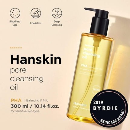 Hanskin Pore Cleansing Oil Gentle Blackhead Cleanser and Makeup Remover for Sensitive Skin [PHA] 300ml - Maison des fragrances