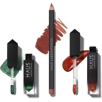 HAUS LABORATORIES By Lady Gaga: HAUS OF COLLECTIONS Makeup Kit with Bag, Liquid Eyeshadow, Lip Liner Pencil, and Lip Gloss Vegan & Cruelty - Free 3 - Piece Value Set HAUS of Dynasty - Maison des fragrances