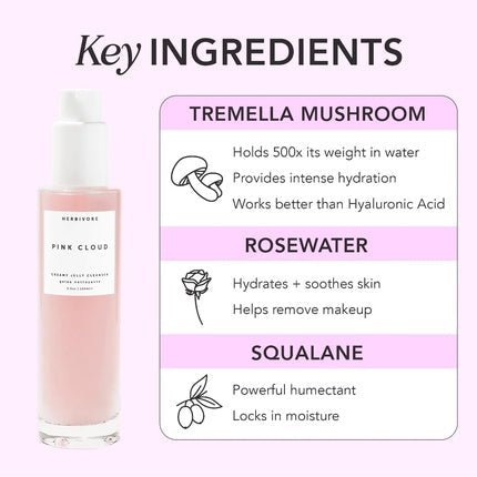 HERBIVORE Pink Cloud Creamy Jelly Cleanser Squalane Rosewater Tremella Mushroom Hydrating Face Wash Makeup Remover for Sensitive Skin Vegan Face Creamy Jelly 3.4 oz - Maison des fragrances