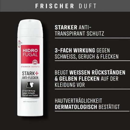 Hidrofugal Strong Anti - Stain Antiperspirant Protection Against Sweat, Odor, and Stains Deodorant Without Ethyl Alcohol with Fresh Scent 150ml Unisexe - Maison des fragrances