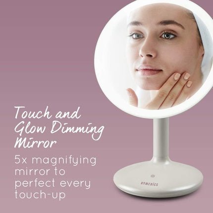HoMedics Beauty Touch and Glow Rechargeable LED Mirror Dimmable Ideal for Vanity/Bathroom Makeup and Styling Lighting 5x Magnification Cosmetic Mirror - Maison des fragrances
