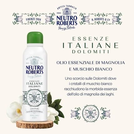 Neutro Roberts Dolomiti without Aluminum Salts with Essential Magnolia Oil and White Musk with Pure Glycerin Oil Déodorant Mixte 200 ml