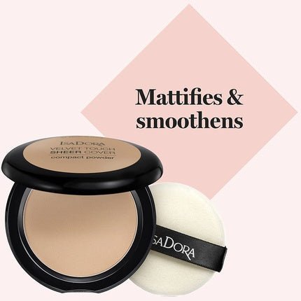 IsaDora Pressed Powder Velvet Touch Sheer Cover Translucent Face Powder Compact Matte Silky Smooth Shine Control Setting Powder Medium Natural Coverage for Warm Skin Tones 45 Neutral Beige - Maison des fragrances