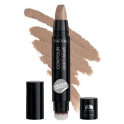 IsaDora Stick'n Brush Contouring Stick with Brush Matte Natural Contour 2 - in - 1 Cream Contour Stick and Contour Brush Cool Beige - Maison des fragrances