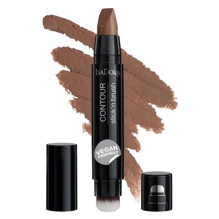 IsaDora Stick'n Brush Contouring Stick with Brush Matte Natural Contour 2 - in - 1 Cream Contour Stick and Contour Brush Warm Mocha - Maison des fragrances