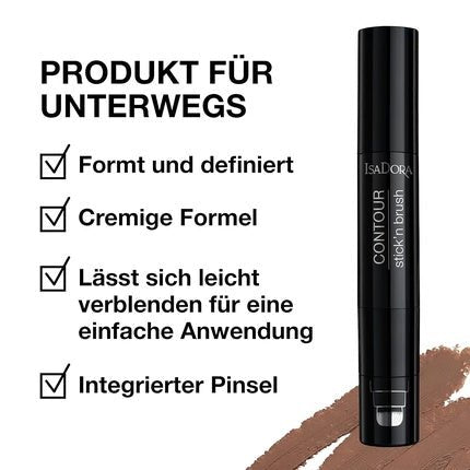 IsaDora Stick'n Brush Contouring Stick with Brush Matte Natural Contour 2 - in - 1 Cream Contour Stick and Contour Brush Warm Mocha - Maison des fragrances