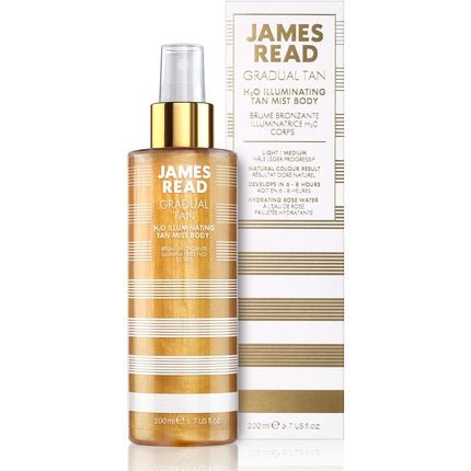 James Read H20 Illuminating Tan Mist for Body 200ml Light/Medium Gradual Self Tan Natural Golden Glow Rose Water Tanning Mist Infused with 24K Gold Suitable for All Skin Tones - Maison des fragrances
