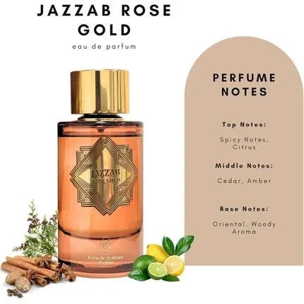 Jazzab Rose Gold Arab Perfume 100ml Rose Woody Amber Oud Eau De Parfum Fresh Scent Spray for Women - Maison des fragrances