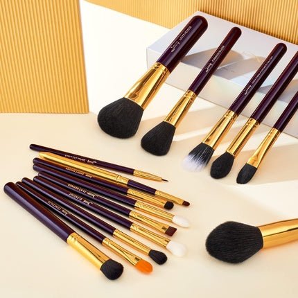 Jessup 15 Piece Pro Makeup Brush Set Beauty Cosmetics Powder Foundation Eyeshadow Eyeliner Blending Lip Tools Purple/Gold T095 Rose Gold/Purple - Maison des fragrances
