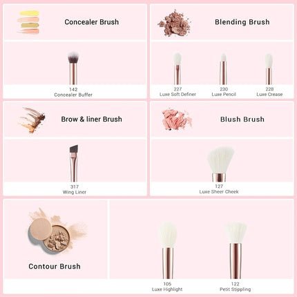 Jessup Basic Makeup Brush Set 8pcs Black Rose Gold Premium Natural Synthetic Contour Blush Eye Shadow Blending Concealer Brow Liner Brushes T158 Pearl Black Rose Gold - Maison des fragrances