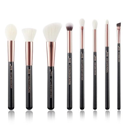 Jessup Basic Makeup Brush Set 8pcs Black Rose Gold Premium Natural Synthetic Contour Blush Eye Shadow Blending Concealer Brow Liner Brushes T158 Pearl Black Rose Gold - Maison des fragrances