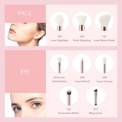 Jessup Basic Makeup Brush Set 8pcs Black Rose Gold Premium Natural Synthetic Contour Blush Eye Shadow Blending Concealer Brow Liner Brushes T158 Pearl Black Rose Gold - Maison des fragrances