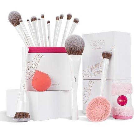 Jessup Comprehensive Makeup Tools Kit With Brush Cleaning Pad, Beauty Sponge, Brush Towel, And 14 Makeup Brushes - Maison des fragrances