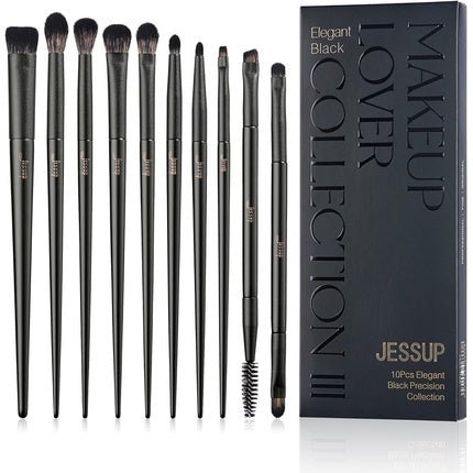 Jessup Eye Makeup Brushes Professional 10Pcs Blending Eye Shadow Liner Crease Duo - end Brow Brush Elegant Black T337 - Maison des fragrances