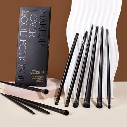Jessup Eye Makeup Brushes Professional 10Pcs Blending Eye Shadow Liner Crease Duo - end Brow Brush Elegant Black T337 - Maison des fragrances