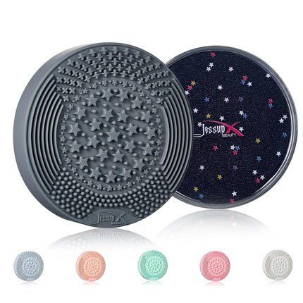 Jessup Makeup Brush Cleaning Mat with Color Removal Sponge and 2 in 1 Silicone Cleaner Magnet Black - Maison des fragrances