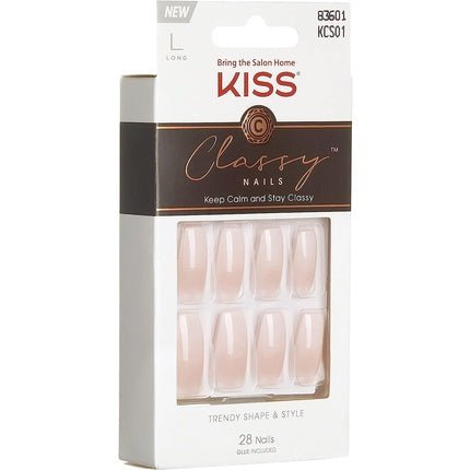 KISS Classy Nails Collection Be - you - tiful Long Length Coffin Shaped Fake Nails 28 False Nails Nail Glue Nail File and Manicure Stick 1 count - Maison des fragrances