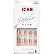 KISS Gel Fantasy Collection Glue - On Manicure Kit Fanciful Medium Length Square Fake Nails 24 Count - Maison des fragrances
