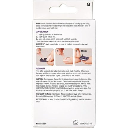 KISS Gel Fantasy Collection Glue - On Manicure Kit Fanciful Medium Length Square Fake Nails 24 Count - Maison des fragrances