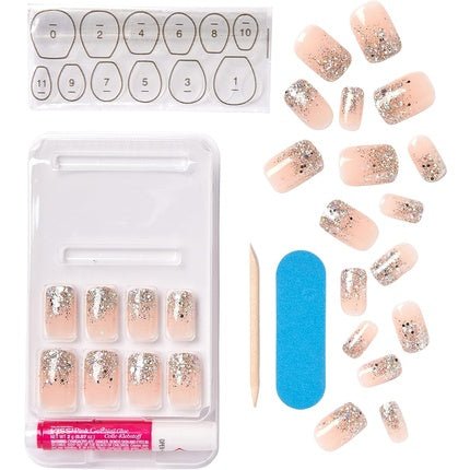 KISS Gel Fantasy Collection Glue - On Manicure Kit Fanciful Medium Length Square Fake Nails 24 Count - Maison des fragrances