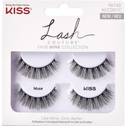 KISS Lash Couture Faux Mink Collection Double Pack of False Lashes Muse Ultrafine Tapered Synthetic Fake Lashes with Lash Glue Black 2 Pair - Maison des fragrances