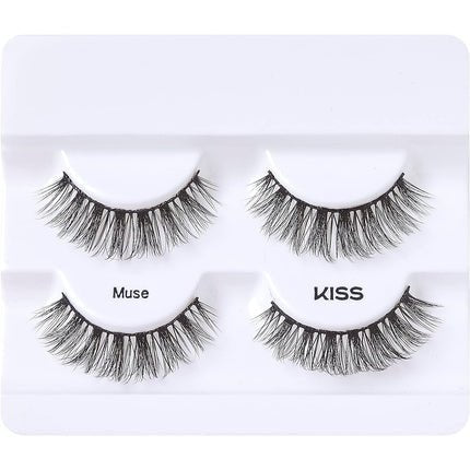 KISS Lash Couture Faux Mink Collection Double Pack of False Lashes Muse Ultrafine Tapered Synthetic Fake Lashes with Lash Glue Black 2 Pair - Maison des fragrances