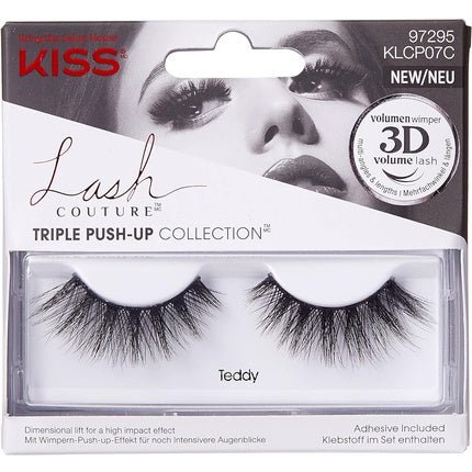 KISS Lash Couture Triple Push Up Collection False Lashes Teddy 3D Volume Cruelty - Free Reusable with Lash Glue Black Teddy - Maison des fragrances