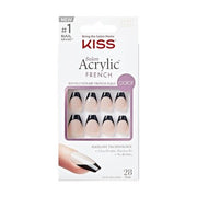 KISS Salon Acrylic French Press - On Nails Flame Dark Black Short Size Coffin Shape Includes 28 Nails 2G Glue 1 Manicure Stick 1 Mini File - Maison des fragrances