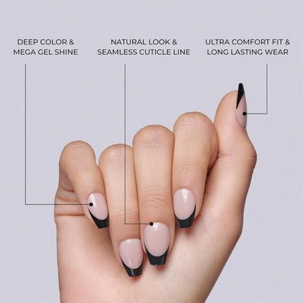 KISS Salon Acrylic French Press - On Nails Flame Dark Black Short Size Coffin Shape Includes 28 Nails 2G Glue 1 Manicure Stick 1 Mini File - Maison des fragrances