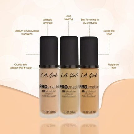 LA Girl PRO Matte HD High - Definition Long Wear Matte Foundation Bisque - Maison des fragrances