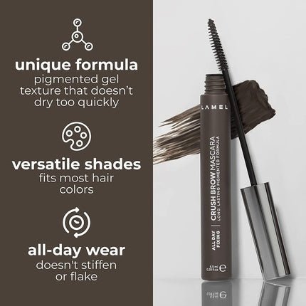 Lamel Crush Brow Mascara No. 401 - Professional Product for Expressive Eyebrows - Long - Lasting Formula - Easy to Apply - Taupe - Maison des fragrances