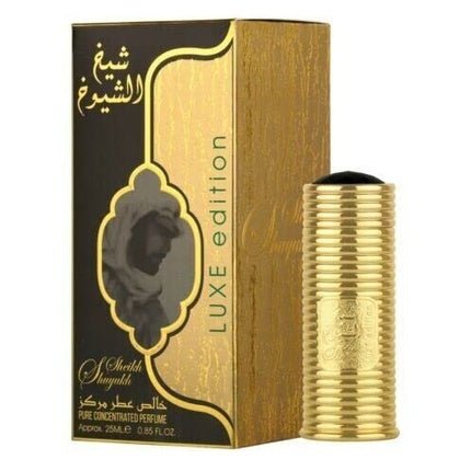 Lattafa Sheikh Shuyukh Luxe Edition Concentrated Perfume Oil 25ML 0.85Oz Rose Saffron Caramel Patchouli Vanilla Woody Chords Amber Cinnamon Spicy - Maison des fragrances