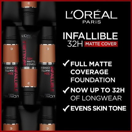 L'Oreal Paris Cover Liquid Foundation with 4% Niacinamide Long Lasting Natural Finish SPF 25 Infallible 32H Matte Cover Shade 135 30ml - Maison des fragrances