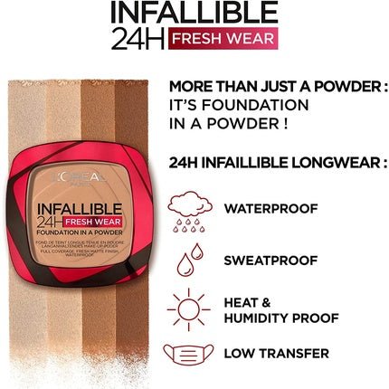 L'Oréal Paris Infallible 24H Fresh Wear Powder Foundation Full Coverage 250 Radiant Sand - Maison des fragrances