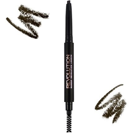 Makeup Revolution Duo Brow Eyebrow Pencil and Brush Dark Brown 1 Count - Maison des fragrances
