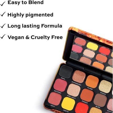 Makeup Revolution Forever Flawless Fire 18 Hot Matte Shimmer and Compact Glitter Eye Shadows on a Color Palette - Maison des fragrances